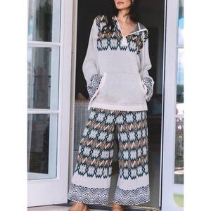 LIKE NEW Figue Knit Geometric Elise Hoodie AND Matching Cropped Pants, Large